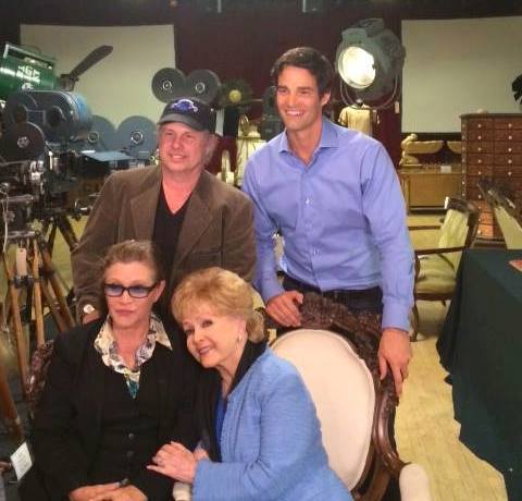 Grandma with my Dad Todd Fisher & aunt Carrie Fisher at DR Studio, doing an interview with ET's Rob Marciano. Carrie just flew in from London where she has been working on the new Star Wars. Todd has set up the studio and prepared for the Auction!